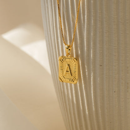Initial Rectangle Pendant Necklace