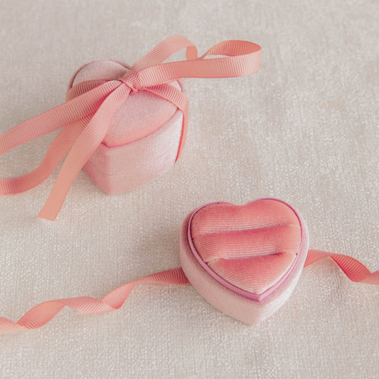 Pink Velvet Heart Ring Box