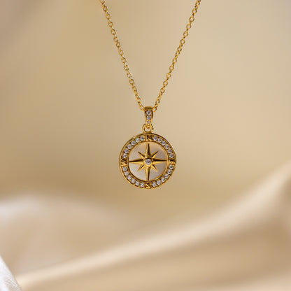 Pave Pearl Compass Necklace
