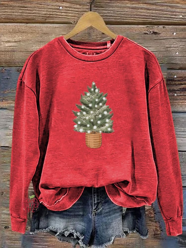 Christmas Tree Lights Print Casual Sweatshirt