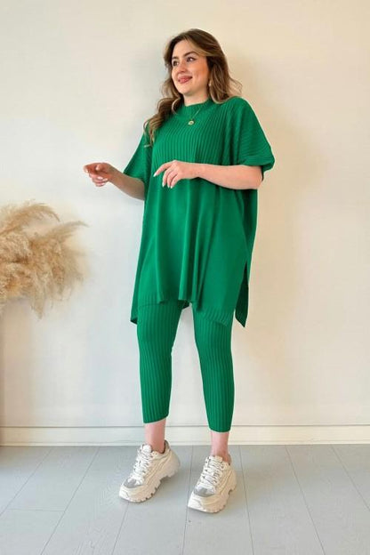 Women's two-piece stretch knit set (top + trousers)