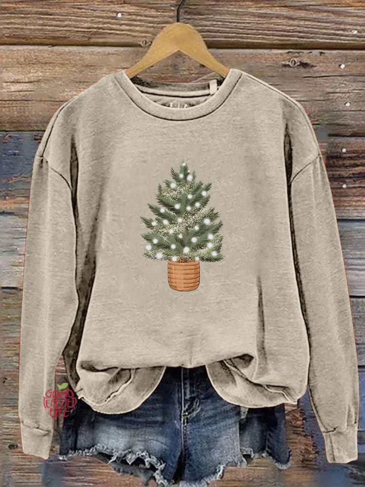 Christmas Tree Lights Print Casual Sweatshirt