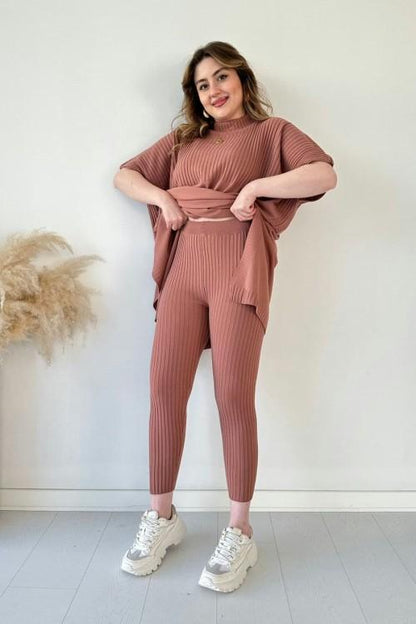 Women's two-piece stretch knit set (top + trousers)