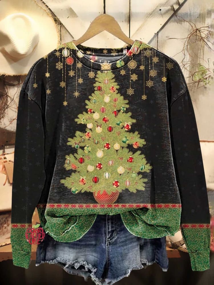 Vintage Christmas Print Casual  Sweatshirt