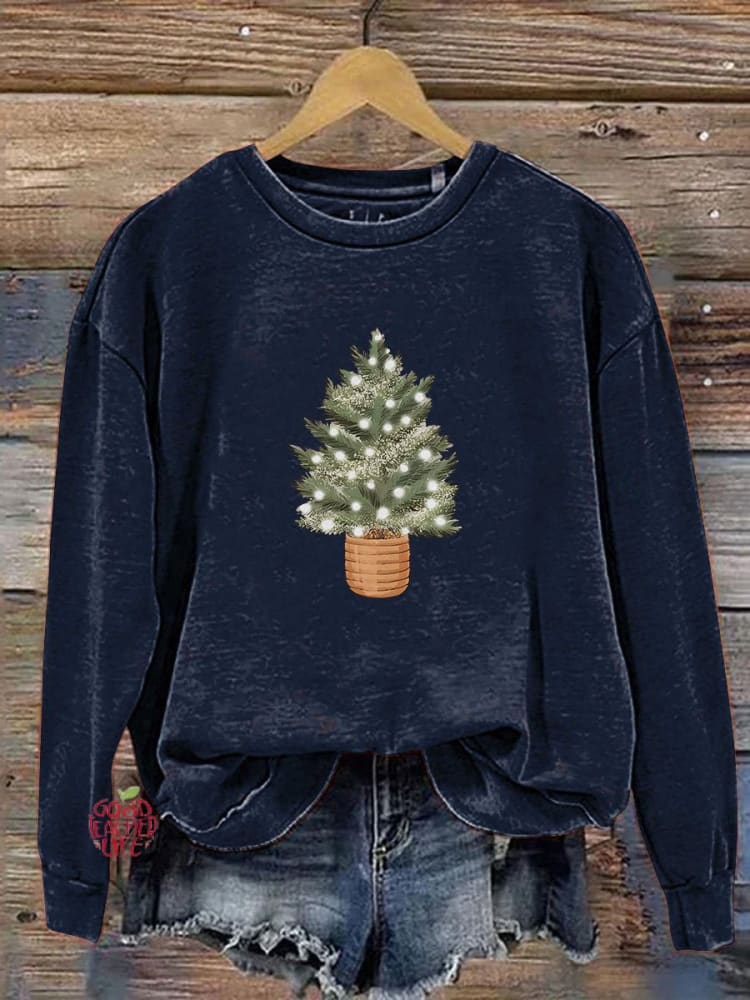 Christmas Tree Lights Print Casual Sweatshirt