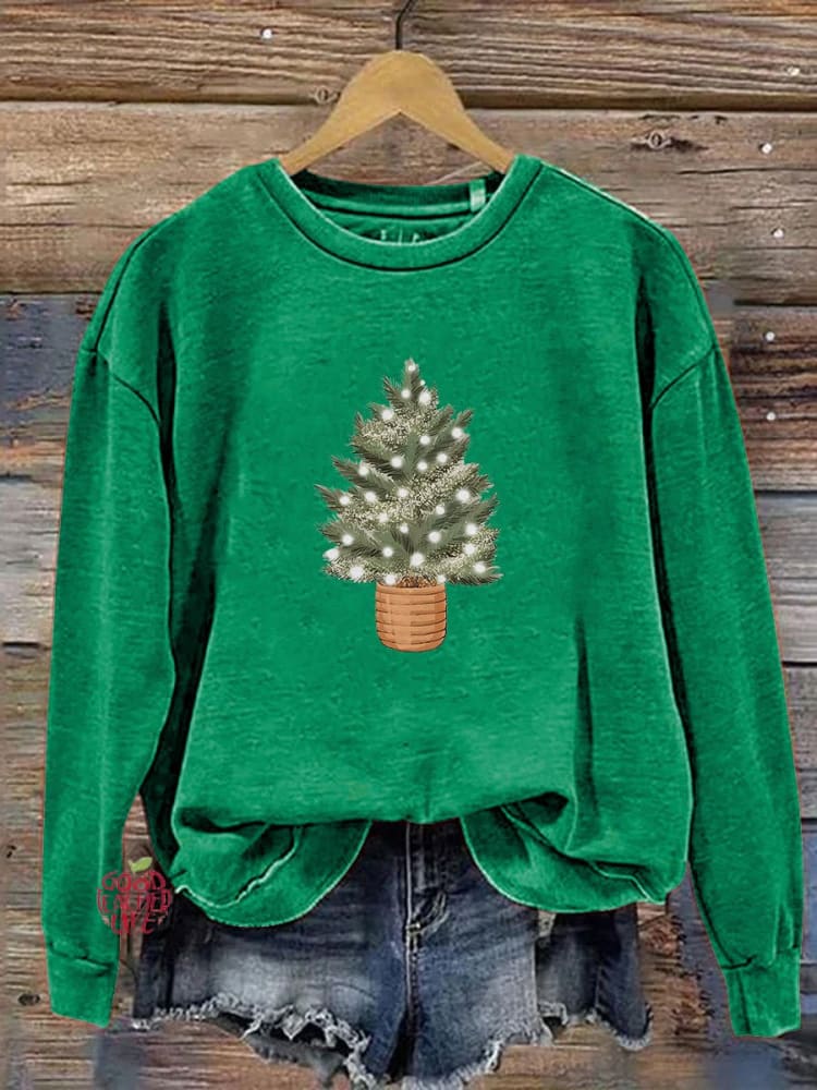 Christmas Tree Lights Print Casual Sweatshirt