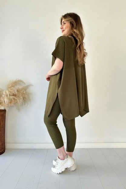 Women's two-piece stretch knit set (top + trousers)