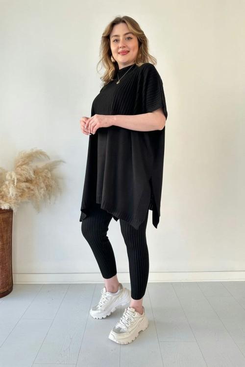 Women's two-piece stretch knit set (top + trousers)
