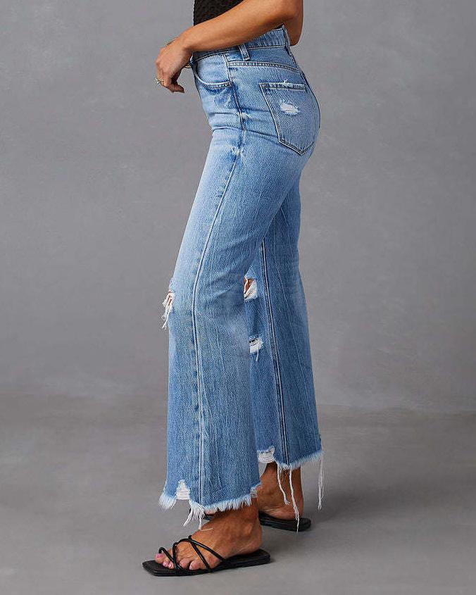 Aure Paris Wide Leg Distressed Jeans