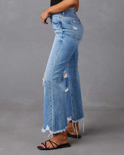 Aure Paris Wide Leg Distressed Jeans