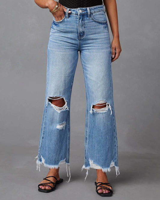 Aure Paris Wide Leg Distressed Jeans