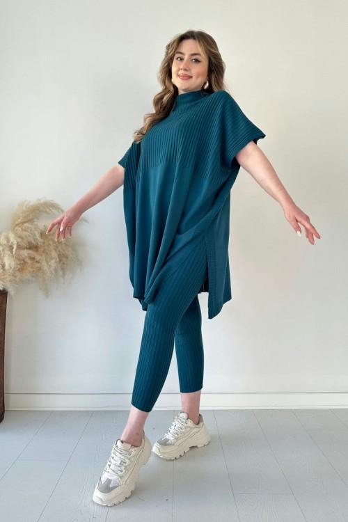 Women's two-piece stretch knit set (top + trousers)