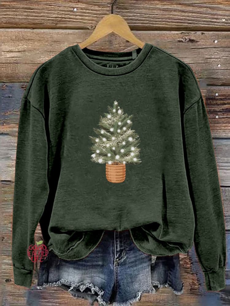 Christmas Tree Lights Print Casual Sweatshirt