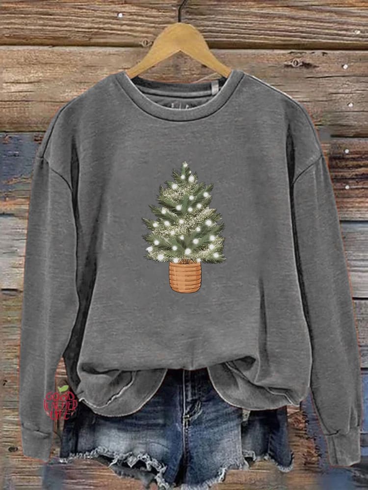 Christmas Tree Lights Print Casual Sweatshirt