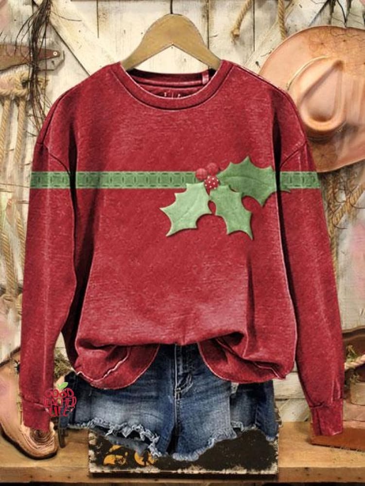 Vintage Christmas Print Casual  Sweatshirt