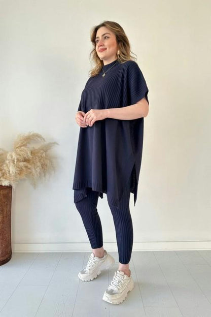 Women's two-piece stretch knit set (top + trousers)