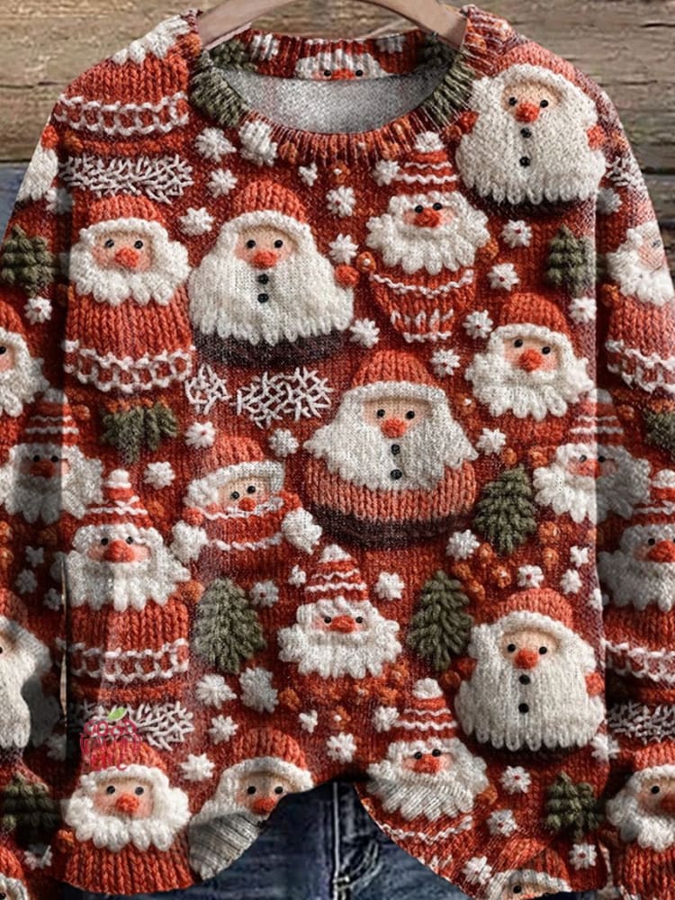 Vintage Santa Christmas Santa Ugly Print Knit Pullover Sweater