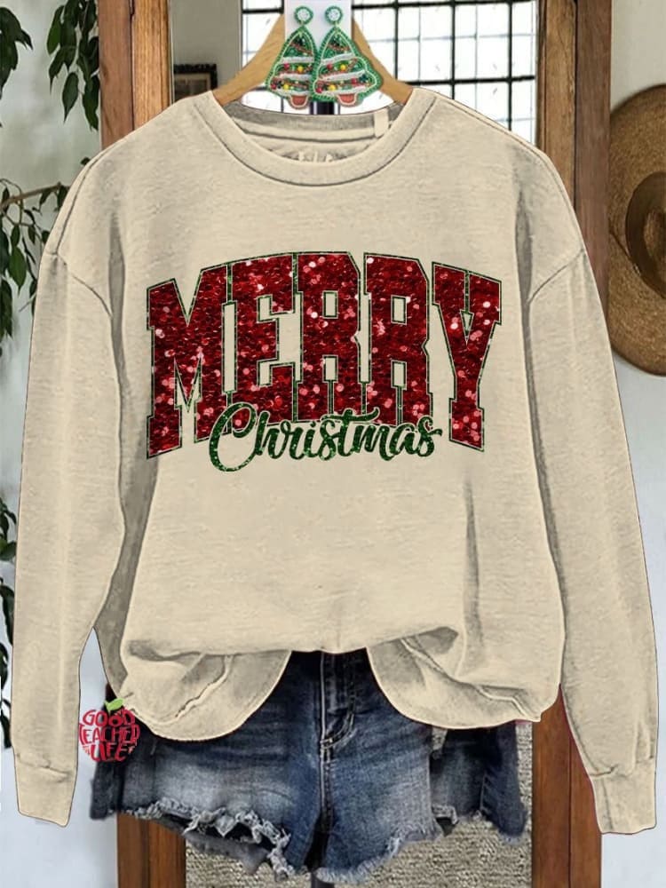 Classic Merry Christmas Contrasting Color Sweatshirt