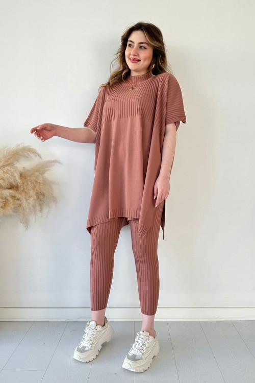 Women's two-piece stretch knit set (top + trousers)