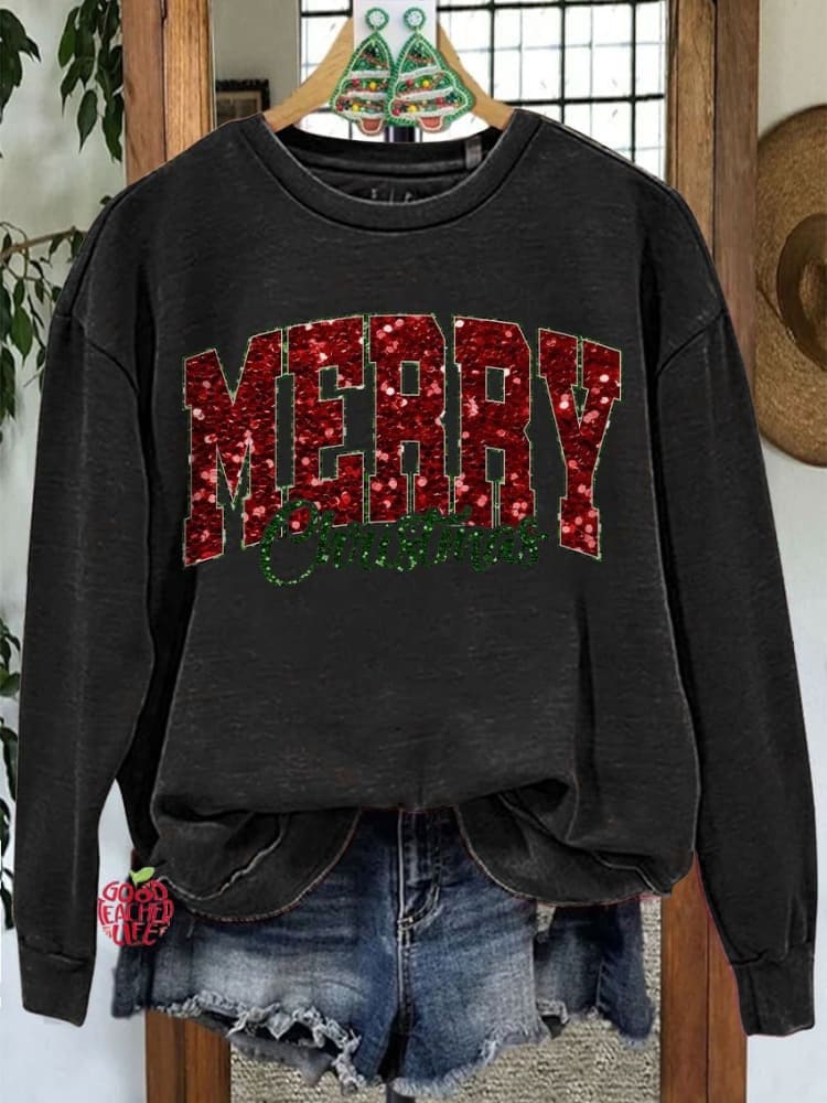 Classic Merry Christmas Contrasting Color Sweatshirt