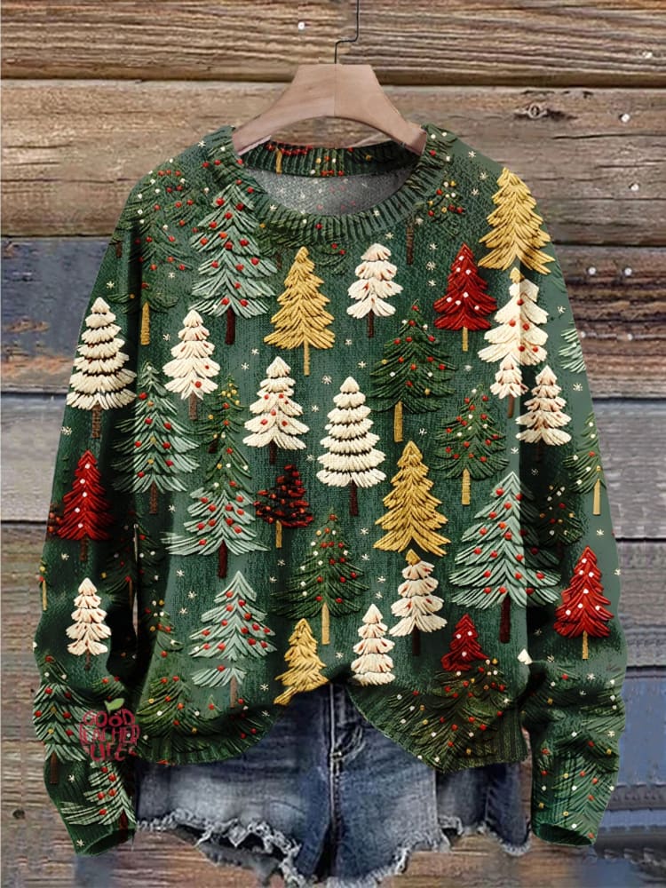 Christmas Gift Christmas Tree Art Print Knit Pullover Sweater