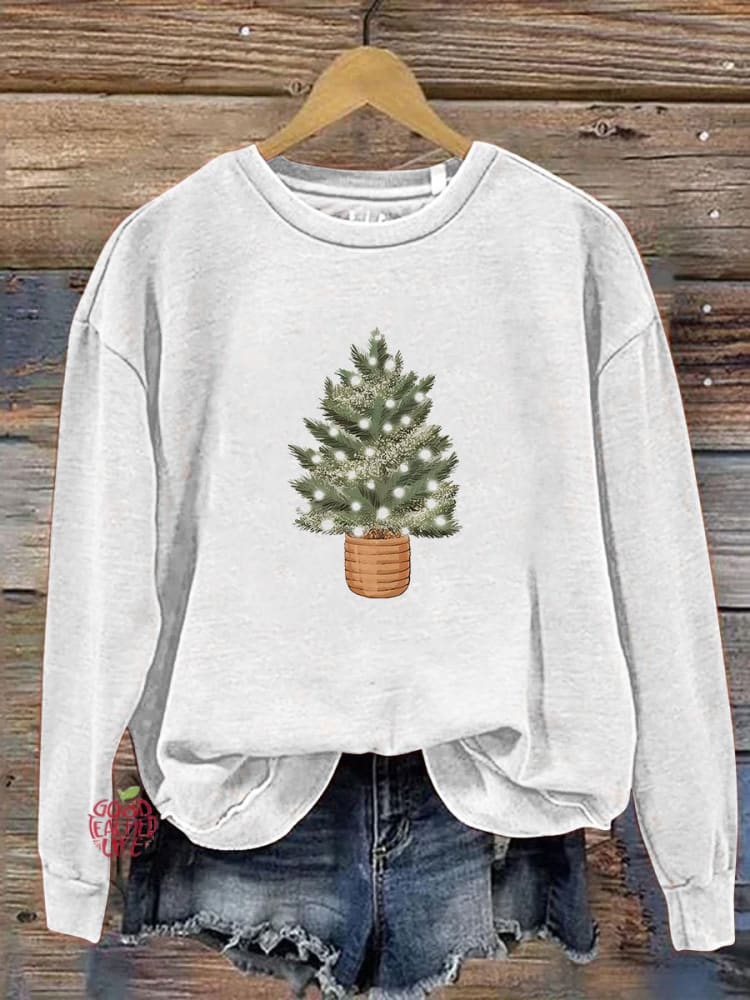 Christmas Tree Lights Print Casual Sweatshirt