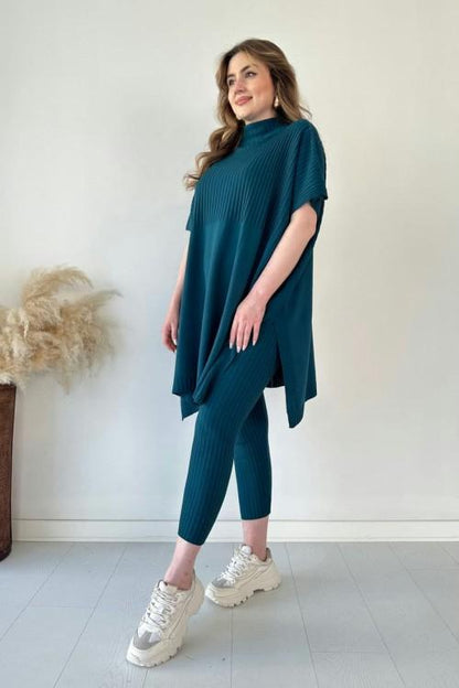 Women's two-piece stretch knit set (top + trousers)
