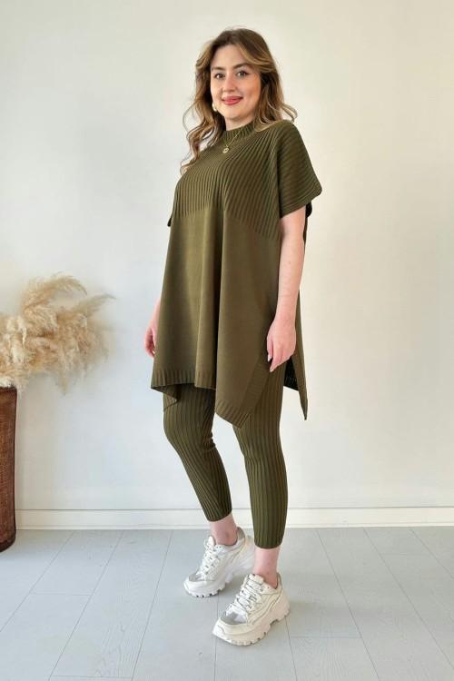 Women's two-piece stretch knit set (top + trousers)