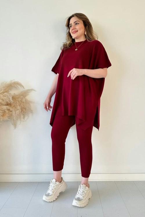 Women's two-piece stretch knit set (top + trousers)