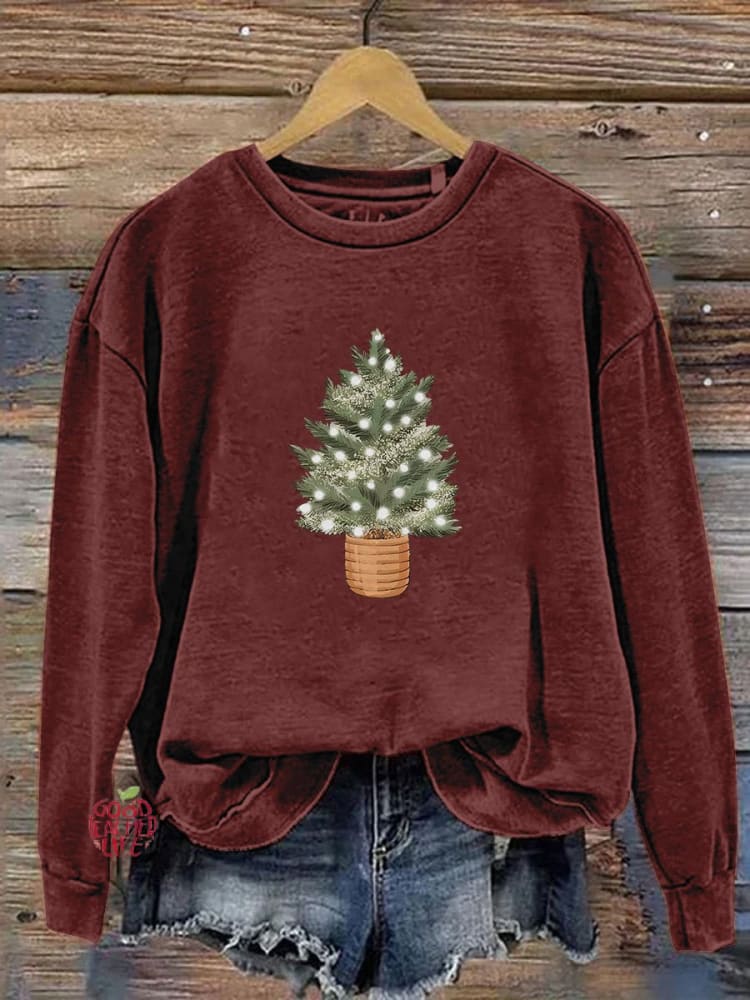 Christmas Tree Lights Print Casual Sweatshirt