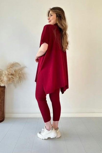Women's two-piece stretch knit set (top + trousers)