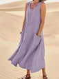 Last Day 49% OFF Women Cotton Linen Sundress Summer Sleeveless Loose Pocket Long Dress Buy 2 Get Free Shipping Today