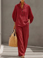Women’s Batwing Sleeve Linen Cotton Two-Piece Set – Casual Shirt & Wide Leg Pants Outfit