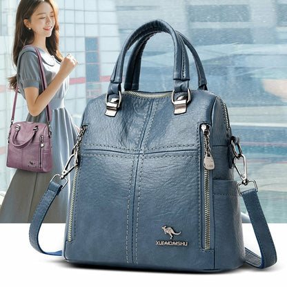 High Quality PU Leather Backpack Women Shoulder Bags Multifunction Travel Backpack