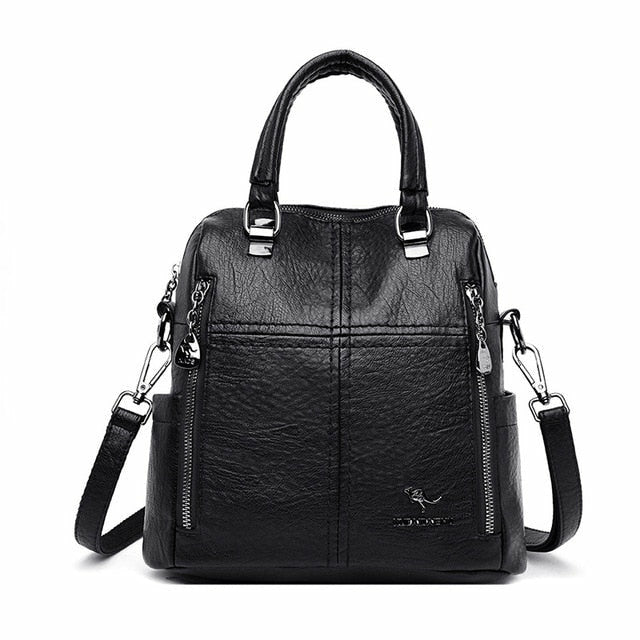 High Quality PU Leather Backpack Women Shoulder Bags Multifunction Travel Backpack