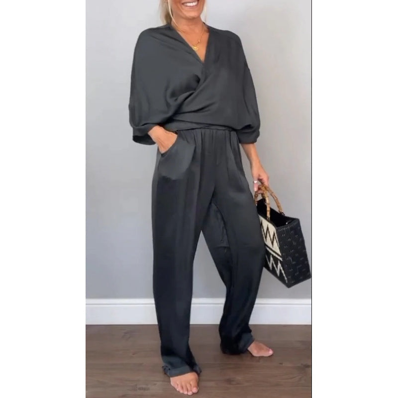 💃Women's mercerized cotton V-neck 2-piece suit