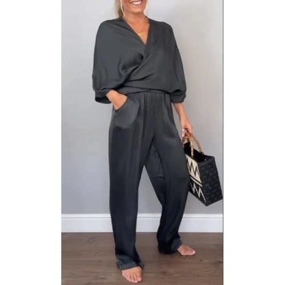 💃Women's mercerized cotton V-neck 2-piece suit