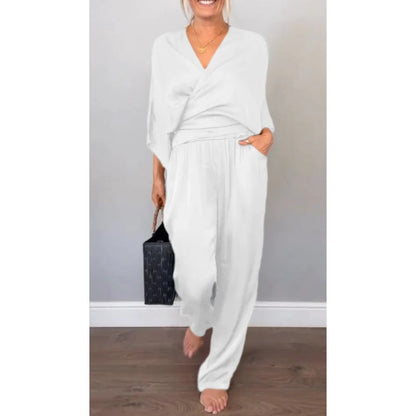 💃Women's mercerized cotton V-neck 2-piece suit