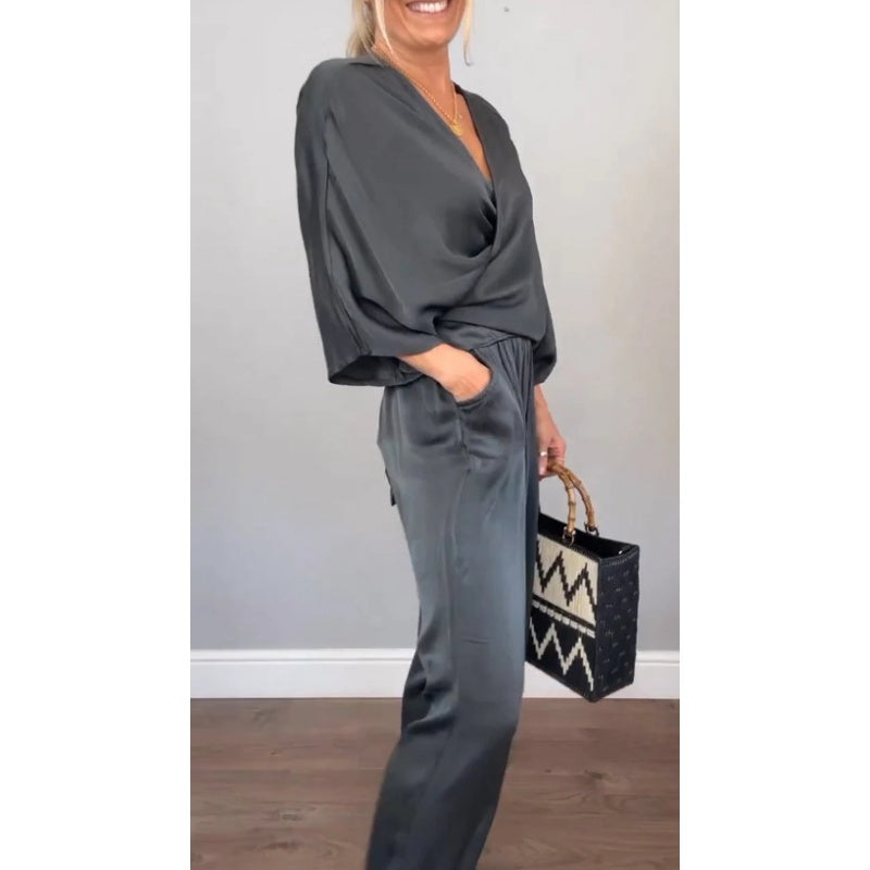 💃Women's mercerized cotton V-neck 2-piece suit
