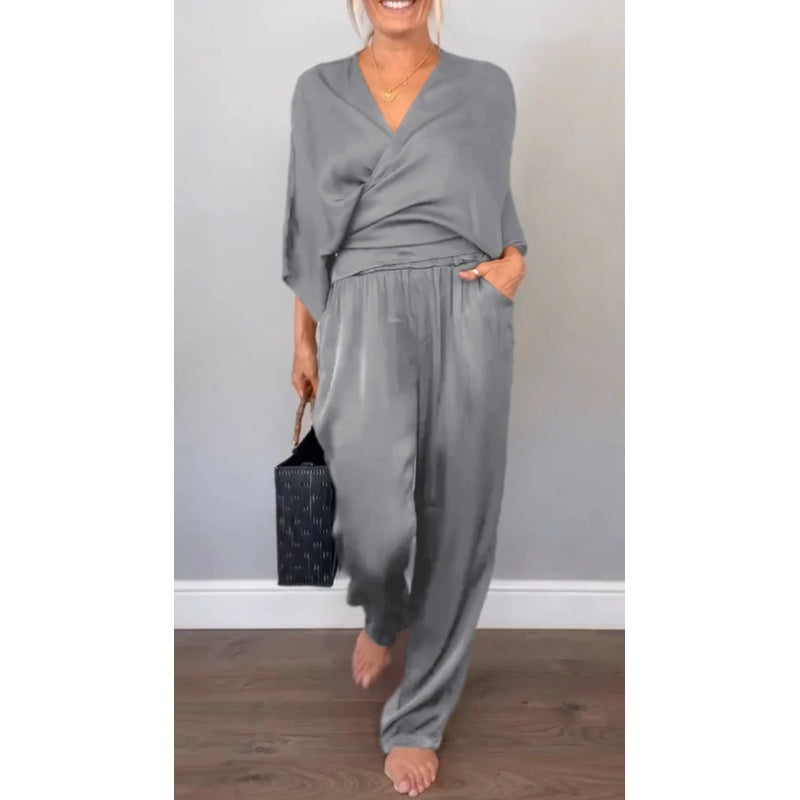💃Women's mercerized cotton V-neck 2-piece suit