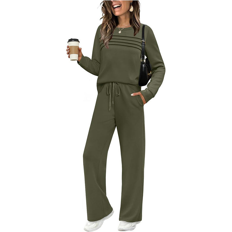 ✨Women's Crew Neck Top & Drawstring Pants Set2