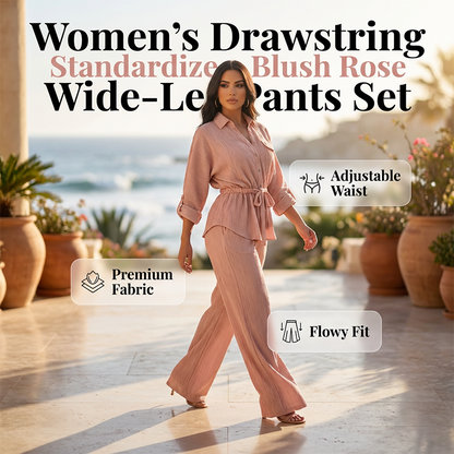 🎀 50% OFF NOW! Women's Drawstring Shirt & Wide-Leg Pants Set – Adjustable Waist, Flowy Trousers & Textured Fabric