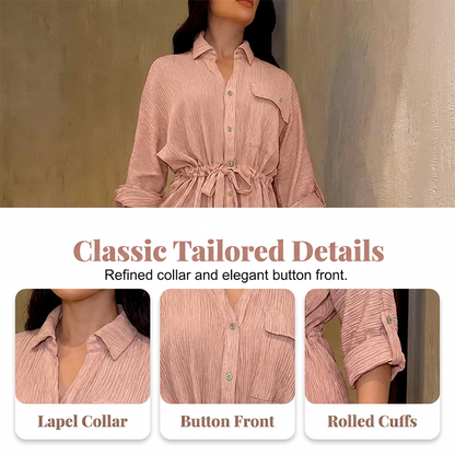 🎀 50% OFF NOW! Women's Drawstring Shirt & Wide-Leg Pants Set – Adjustable Waist, Flowy Trousers & Textured Fabric