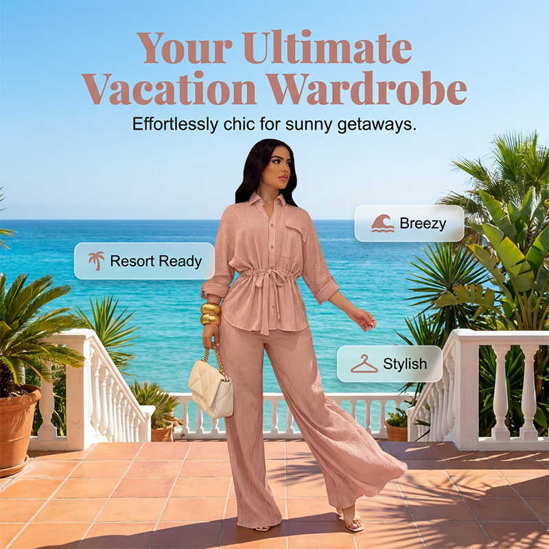 🎀 50% OFF NOW! Women's Drawstring Shirt & Wide-Leg Pants Set – Adjustable Waist, Flowy Trousers & Textured Fabric