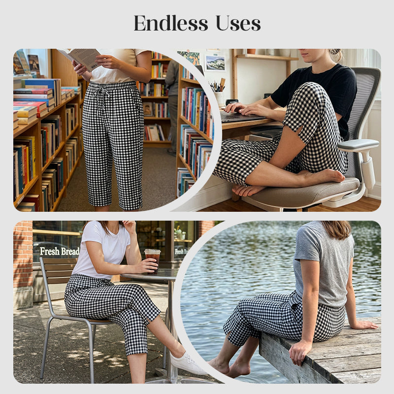 Gingham Capri Pants – Drawstring Comfort & Breathable Cotton-Linen