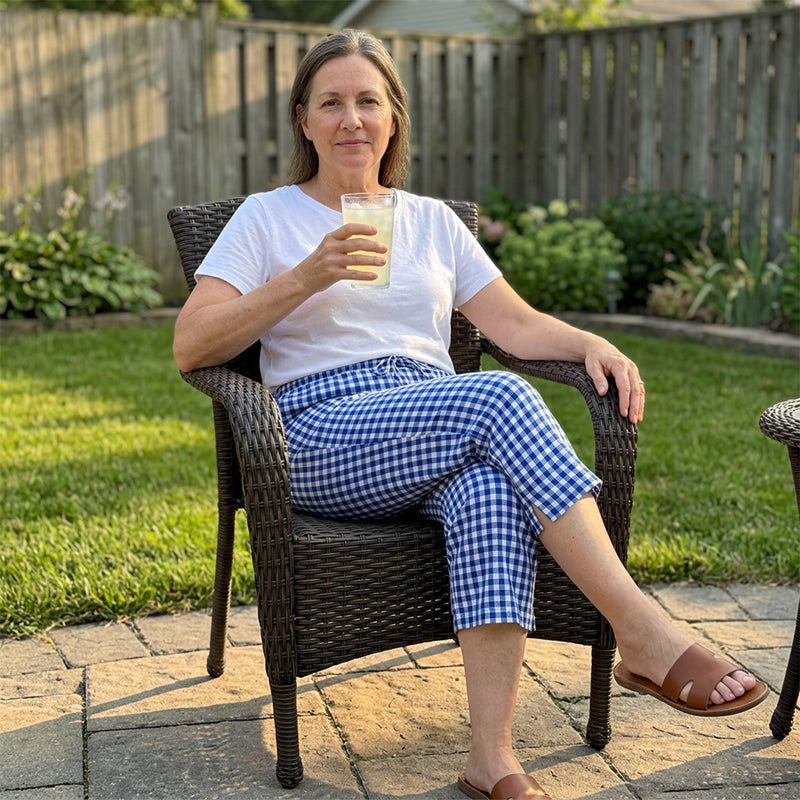 Gingham Capri Pants – Drawstring Comfort & Breathable Cotton-Linen