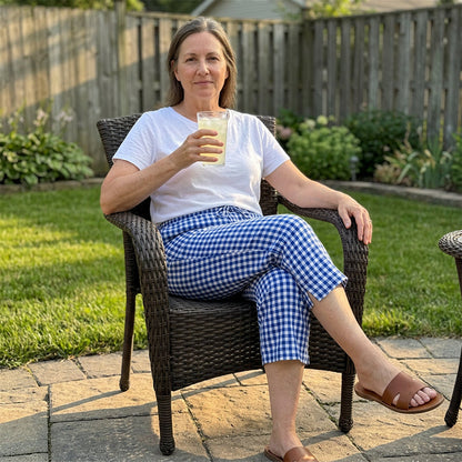 Gingham Capri Pants – Drawstring Comfort & Breathable Cotton-Linen