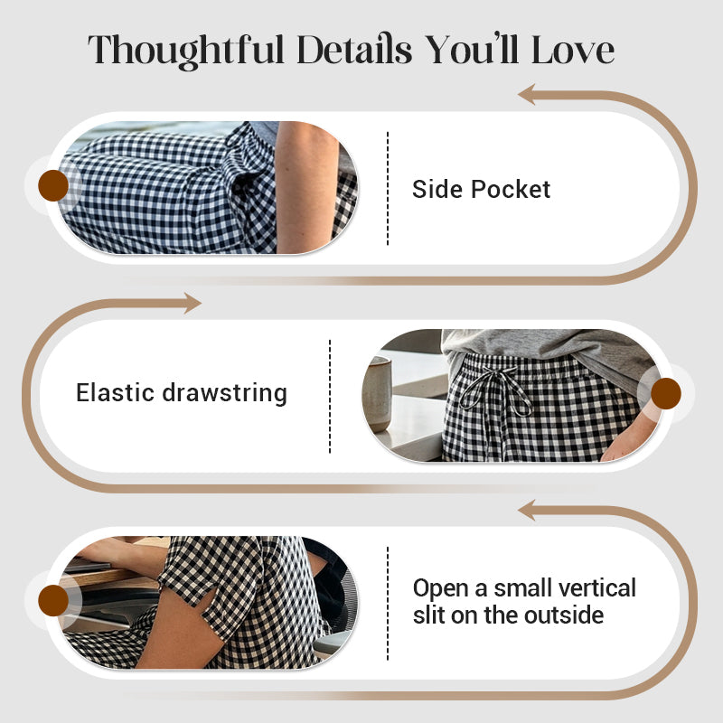 Gingham Capri Pants – Drawstring Comfort & Breathable Cotton-Linen