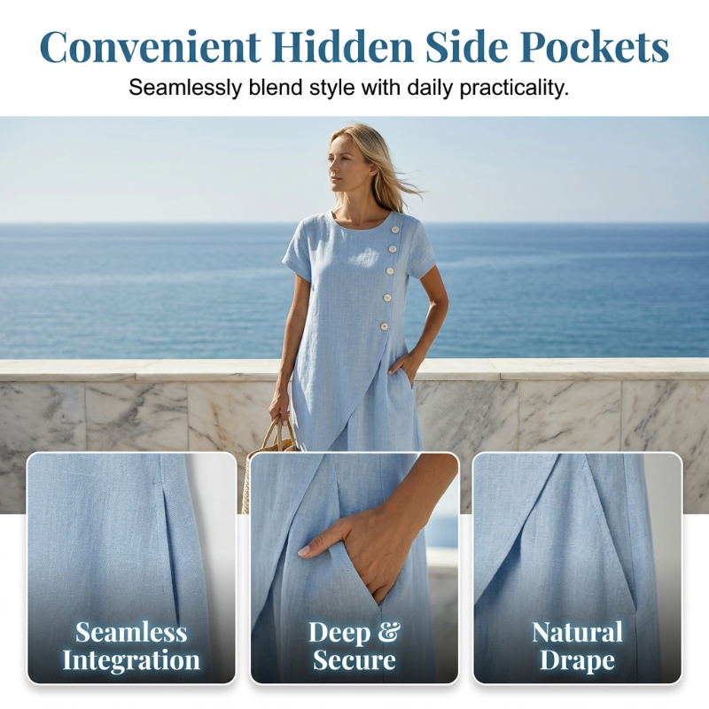 Women’s Elegant Asymmetrical Midi Dress – Loose Fit, Breathable Summer Casual Dress