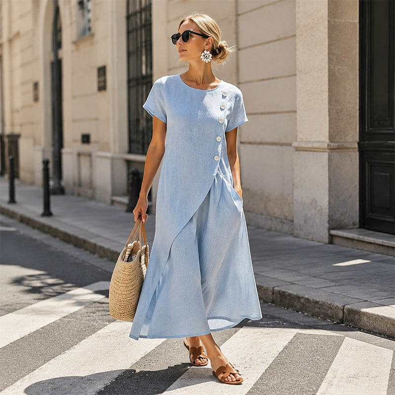 Women’s Elegant Asymmetrical Midi Dress – Loose Fit, Breathable Summer Casual Dress
